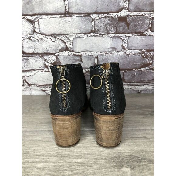 BEEK Falcon Black Suede Leather Back Zip Stacked Heel Booties Women’s 7M US/38EU - Picture 4 of 16